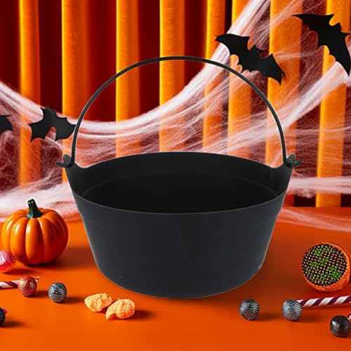Halloween Black Plastic Cauldron 24cm – Witch Cauldron Party Decoration, Trick or Treat Candy Bowl, Spooky Centrepiece for Halloween Party Supplies