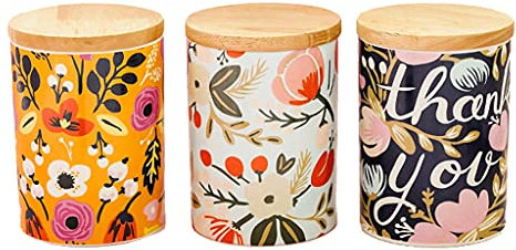 Kitchen Canisters， Pots de rangement en céramique à motif floral avec couvercle en bois 650 ml/21,9 oz Pot de rangement for aliments for épices de cuisine, thé, café Ensemble de récipients utiles(Gree