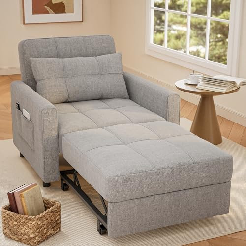 Gizoon Sofá cama 3 en 1 convertible, silla cama individual extraíble con respaldo ajustable, espaciosos sofás multifuncionales para sala de estar, dormitorio, apartamento
