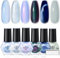 Modelones Nail Polish Set 6 Colors Silver Glitter Blue Nail Polish Set Quick Dry Gray Nail Varnish Finger Manicure DIY Nail Art Salon Home For Women