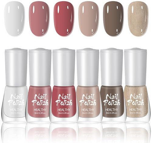 Set di 6 smalti per unghie, ad asciugatura rapida e a lunga durata, colore bianco nude, marrone cioccolato, a base d'acqua, non tossico, senza vernice UV per manicure fai da te a casa (colorato A, 6