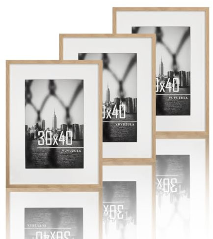 VUVUZULA Bilderrahmen 30x40cm Eiche 3er Set Fotorahmen Holzrahmen Rahmen Natur mit Passepartout Posterrahmen