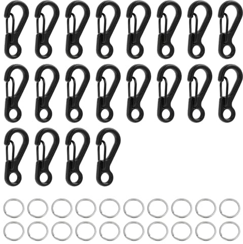 40 Stück Karabiner Schlüsselanhänger Karabinerhaken Klein Carabiner Clip, 20 Schwarze Karabinerhaken und 20 Metall Schlüsselringe, Mini Carabiner Clip, Kompakt, Robuste Kletterhaken für Outdoor
