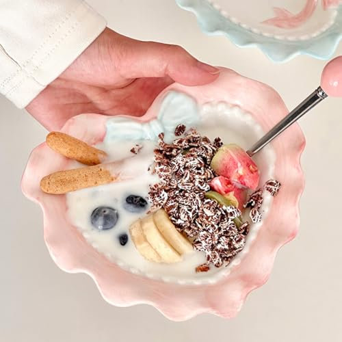 MRDLKNX Cuencos de cerámica con forma de corazón, bonito cuenco de postre, mini plato de salsa, platos multiusos para aperitivos, platos para servir, regalos de cocina para el hogar (rosa)