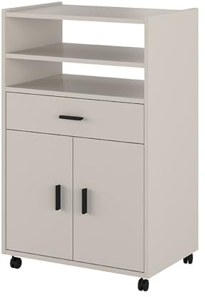 Duérmete Online - Armario Auxiliar de Cocina con Ruedas Alella, Mueble Multiusos con Cajón y Varios Compartimentos, Práctico y Funcional, Color Beige, 60 cm (Ancho) x 85.5 cm (Alto) x 40 cm (Fondo)