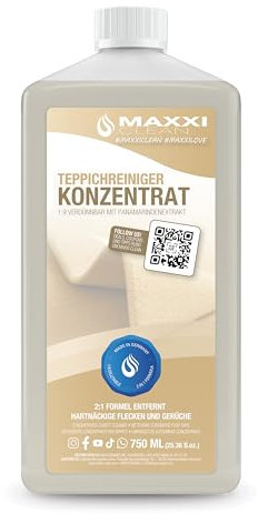 Maxxi Clean - Teppichreiniger & Polsterreiniger Konzentrat für alle Teppichböden und Polster | Effektives Teppich Reinigungsmittel 0,75L | Geeignet für alle Waschsauger und Nasssauger | Made in DE