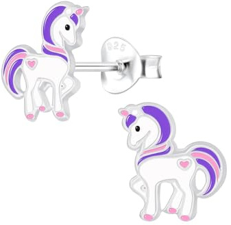 Monkimau Mädchen Ohrringe Einhorn | Ohrstecker aus 925 Sterling Silber | Kinderohrringe hypoallergen