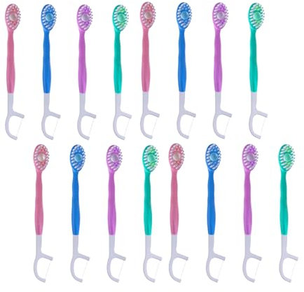 AYNKH 16 Brosses à Dents Jetables,Portable Voyage, 3 en 1 Fonction, Livré avec Brosse à Dents,Fil dentaire, Brosse à Langue, Cure-dents,Mini Brosse à Dents, Dentifrice Pré-enrobé, Saveur Mélangée