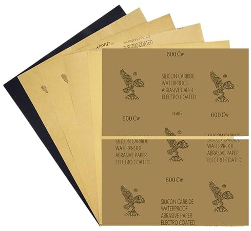 12pcs Papier de verre TONZACK Papier de verre automobile 23x14cm humide et sec pour la réparation des phares de voiture Bois Métal Ponçage180/240/320/600/1000/1500 Grit