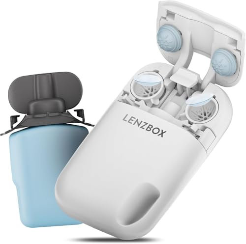 LENZBOX Soft Set inkl. 1x LenzCare - Premium All-In-One Kontaktlinsenbox für weiche Kontaktlinsen, Kontaktlinsenbehälter mit Flüssigkeit, reisetauglich & kompakt, Made in Germany, Farbe Blau