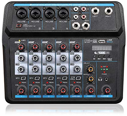 Live Mixers Interface de contrôleur de son DJ avec clé USB pour enregistrement par ordinateur 4/6 canaux de mixage audio studio professionnel et débutant, 6 canaux