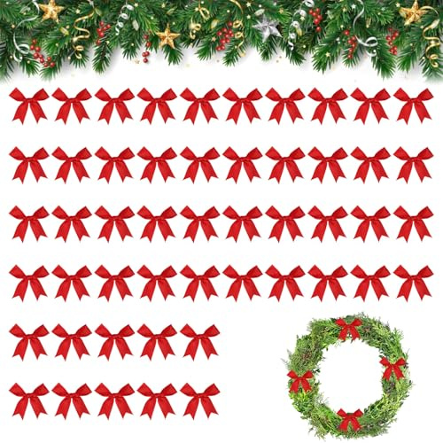 Cerioll Schleife Weihnachten, 50 Stücke Rot Satinband Schleifen, Mini Satinband Schleifen, Rote Weihnachtsschleifen, Weihnachtsbaum Bögen, Für Geschenkboxen Weihnachtskranz Geschenke Hochzeit Deko