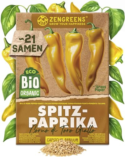 ZenGreens® - Bio Spitz-Paprika Samen (Gelbes Ochsenhorn) - Spitz-Paprikasamen - Gemüsesamen für den einfachen Anbau im Garten, Balkon oder Hochbeet - Saatgut - Gemüsepaprika
