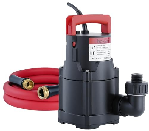 Sumpfpumpe Tauchpumpe 1/2 PS Wasserabsaugpumpe mit 10 Fuß Gartenschlauch für Poolentwässerung, Whirlpool-Badewanne und Keller, Pumpe