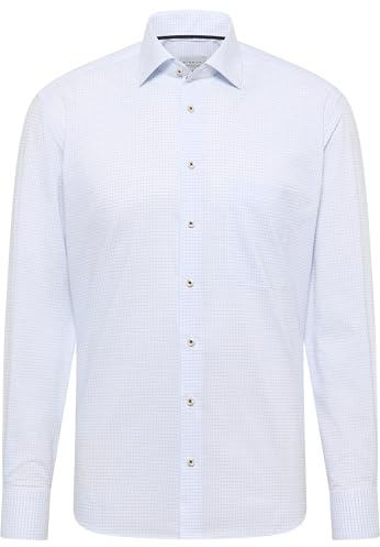 ETERNA Herren Langarm Hemd Comfort FIT | Dynamic Cotton™ | Karo Hellblau | 100% Baumwolle | Kentkragen Gr. 43