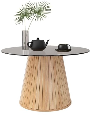 ML-Design Couchtisch mit Glasplatte, 80x80x50 cm, Holz-Optik, Braun, Runder Wohnzimmertisch, Beistelltisch ideal für Wohnzimmer, Kaffeetisch im modernen Stil, Sofatisch für Tee und Kaffee, Wohnmöbel