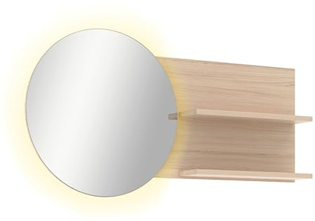 Stella Trading PISA Wandspiegel mit LED-Beleuchtung und 2 Ablagefächern | 133 x 70 x 17 cm (B/H/T), FSC-zertifiziert, mit Ablagefläche für Flur oder Wohnbereich