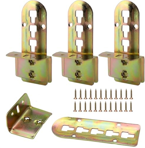 CXWFLM 4er Set Bettverbinder Bettwinkel aus Metall, höhenverstellbar in 4 Raststufen (140 mm), inkl. 24 Schrauben, Matratzenverbinder und Lattenrost Halterung für Mittelbalken Bettgestell