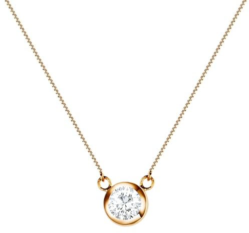 Löb 18K Roségold Halskette vergoldet Zirkonia Stein Anhänger Steinanhänger Damen Kette Collier Glitzer Diamant Rund Rotgold Tropfen Tropfenanhänger