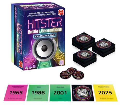 Hitster Battle of the Generations NL – Muzikale Party Bordspel met 420+ Nummers Door de Jaren Heen, 3 Tijdperken Vinyl tot Cassette tot Streaming – App‑Verbonden Quiz voor Volwassenen & Families (NL)