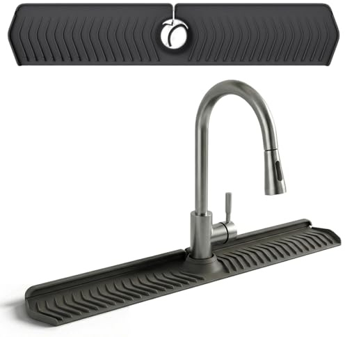 Takingup Tappetino per Rubinetto lavello, paraspruzzi per lavello in Silicone, Tappetino per Rubinetto Pieghevole Lungo 30 con Blocco Regolabile paraspruzzi per Cucina Dietro, Nero