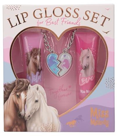 Depesche 13268 Miss Melody BFF - Lipgloss Set, 2 glänzende Lipglosse, in Pink und Lila, mit fruchtigen Düften und Herz-Anhänger
