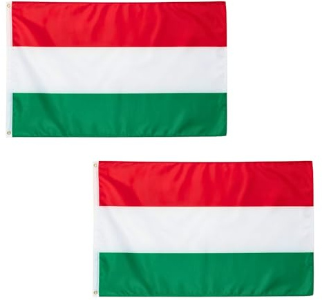 Lot de 2 drapeaux de la Hongrie 1,5 x 0,9 m avec œillets en laiton en polyester pour matchs de football, célébrations nationales, affichage de la maison et du jardin
