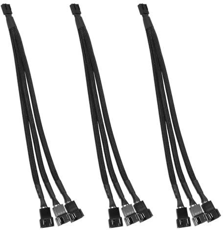 3 Pack Cable Divisor PWM de 1 a 3 Vías, Splitter PWM 4 Pin 3 Ventiladores | Splitter para Divisor de Ventilador, con Funda Trenzada, 24 AWG, Convertidor 1 a 3 para Computadora de Escritorio, 27 cm