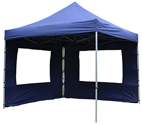 Nexos Hochwertiger Falt-Pavillon Partyzelt mit 2 Seitenteilen PROFI Ausführung für Garten Terrasse Feier Markt als Unterstand Plane wasserdichtes Dach 3 x 3 m blau