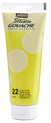 Pébéo – Peinture Gouache 220ml – Tube de Peinture Gouache Qualité Fine – Idéal Travaux Étude – 1 Tube de 220 ml Jaune Citron