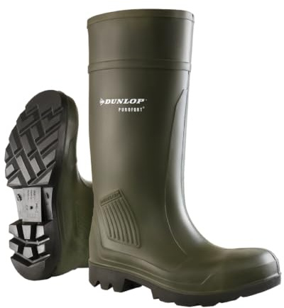 DUNLOP Purofort Professional Work Boots, Waterproof, Green, UK 10 | Lightweight work boots for professional use, Anti-slip, SR-rated sole, Hard-wearing upper, Antistatic, Cold insulation