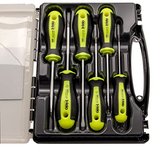 Felo 0715762689 / 200 series special Edition Ergonomic Screwdriver 6PC NEON Set with lockable travel case by Felo