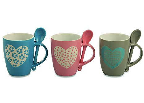 Villa d'Este Romance Set 3 Mug, Ceramica, Rosa/Fango/Turchese
