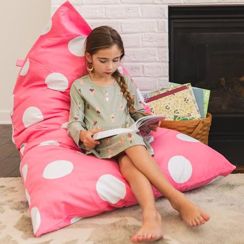Butterfly Craze Sitzsack-Stuhlbezug, funktionaler Spielzeug-Organizer für Kleinkinder, gefüllt mit Stofftieren, um eine riesige, Bequeme Bodenliege für Jungen oder Mädchen zu schaffen, rosa Punkte