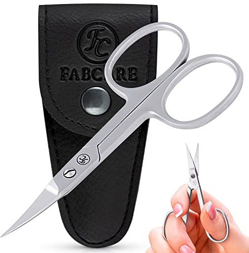 FABCARE Profi Nagelschere mit Etui und Ebook - Innovative Mikroverzahnung, Extra scharfe Schneide mit gebogener Form, Für Finger- und Zehennägel - Hochwertige Nagelschere auch für Linkshänder geeignet