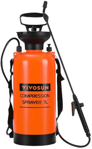 VIVOSUN Pulverizador de Presión 7L, Botella Pulverizadora de Bomba con Boquilla de Agua Ajustable, Correa de Transporte, Válvula de Alivio de Presión, Diseño de Tapa, para Césped, Plantas y Limpieza