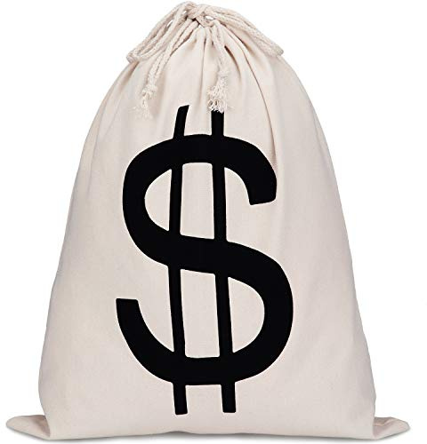 19.7 x 15.8 Inch Money Bag Dollar Sign Bag Money Drawstring Canvas Bag with Dollar Symbol for Toy Favor Cosplay Themed Party