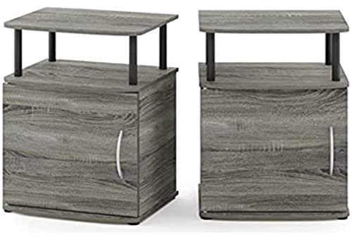 Furinno JAYA Utility Design Beistelltisch, Nachttisch, französische Eiche/Schwarz, 2er Set, 48 (B) x 61.2 (H) x 39.4 (T) cm