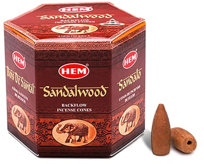 HEM Sandalwood Backflow Incense Cones – Pack of 40 Brown Cones | Long-Lasting Natural Aroma for Positivity, Cleansing & Relaxation | Wood Powder Aromatherapy for Stress Relief & Air Purification