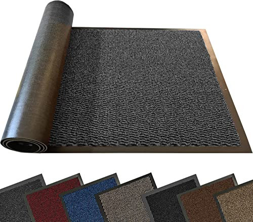 TrendMakers MEDIUM GREY/BLACK DOOR MAT DIRT TRAPPER NON SLIP WELCOME ENTRANCE INDOOR/OUTDOOR RUBBER BACKED DOORMAT RUNNER BARRIER MATS RUG PVC EDGED KITCHEN FLOOR MAT 60X80CM (2ft x 2ft 8)