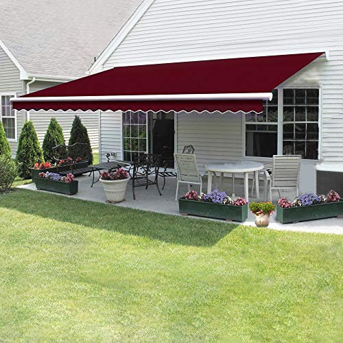 4 x 3m Retractable Manual Awning, DIY Folding Awning with Hand Crank Patio Garden Sun Shade Canopy Gazebo, Anti-UV and Waterproof for Courtyard, Balcony, Restaurant (Wine)