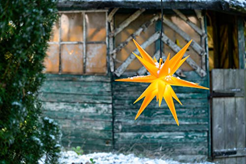 Novaliv Weihnachtsstern beleuchtet LED Dekostern 55cm GELB hochwertiger Kunststoffstern mit Timer Funktion 3D Stern 18 Zackig Leuchtstern Faltstern Weihnachtslicht Winterbeleuchtung 3D Stern