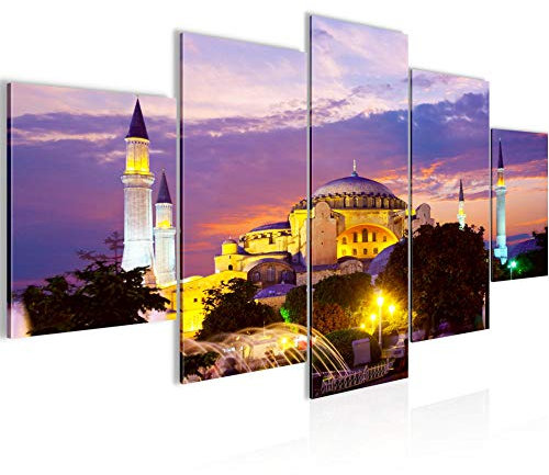 Runa Art Bild Wohnzimmer Schlafzimmer Istanbul Türkei 5 Teilig Moschee mekka Violett Wandbilder auf Vlies Leinwand 604653a