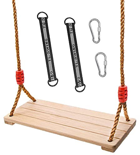 Columpio de Madera para Adultos, Columpio Infantil, con mosquetón de Acero Inoxidable y Cuerda de cáñamo
