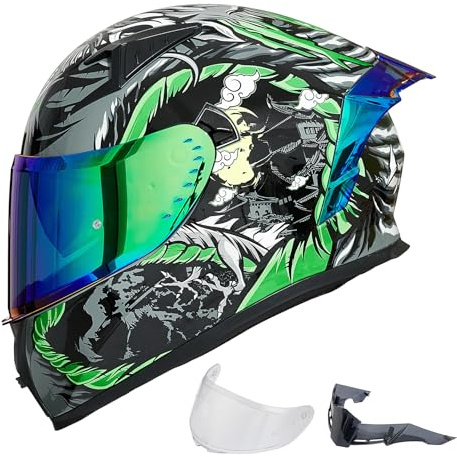 ILM Motorradhelm Integralhelm Herren Damen-Motorcycle Helmet mit 2 Visieren Pinlock-kompatiblen klaren und getönten-Street Bike Motocross Casco DOT&ECE Modell Z501, Legend Green, XXL