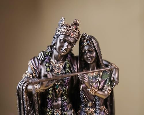 SHIVAJI ARTS Radha Krishna Statue, 28 cm gebundene Bronze Radha Krishna Skulptur, Hindu-göttliche Paarstatue, Krishna mit Radha, Radha-Krishna Figur