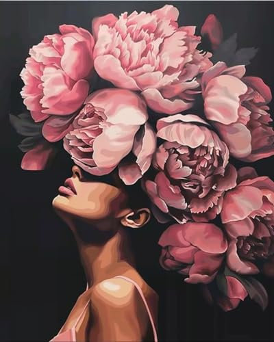 Peinture à la mode par numéros fleur rose dessin abstrait décoration murale nordique peinture à l'huile par numéros belle tête de femme peinture par numéros pour adultes sans cadre 40x 50 cm