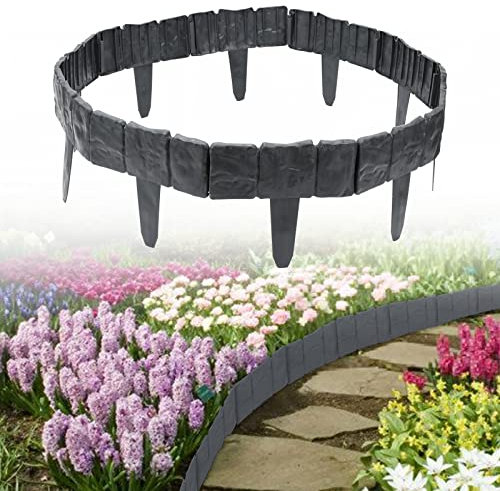 Jiubiaz Rasenkante Kunststoff 10M Anthrazit Beetumrandung Mähkante 40 Stücke Randsteine Kunststoff Beeteinfassung Gartenzaun 1 Element (L x H): 25cm x 23cm