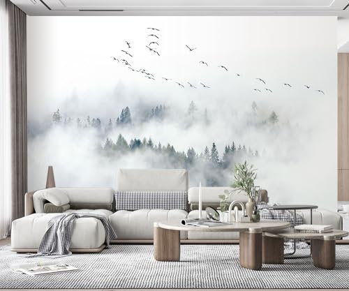 Tapete Kinderzimmer Fototapete Fliegende Vögel Kiefern Wald Wolken Tapeten Vliestapete Modern Schlafzimmer Wandtapete Bildtapete Wand Dekoration