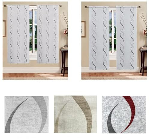 Home Tresor - Coppia Tende a Vetro | Tende per Interni Cucina, Bagno, Cameretta | Tendine Moderne Mod. Debby B8 Semitrasparenti (45 x 240 cm, Onde Grigio)